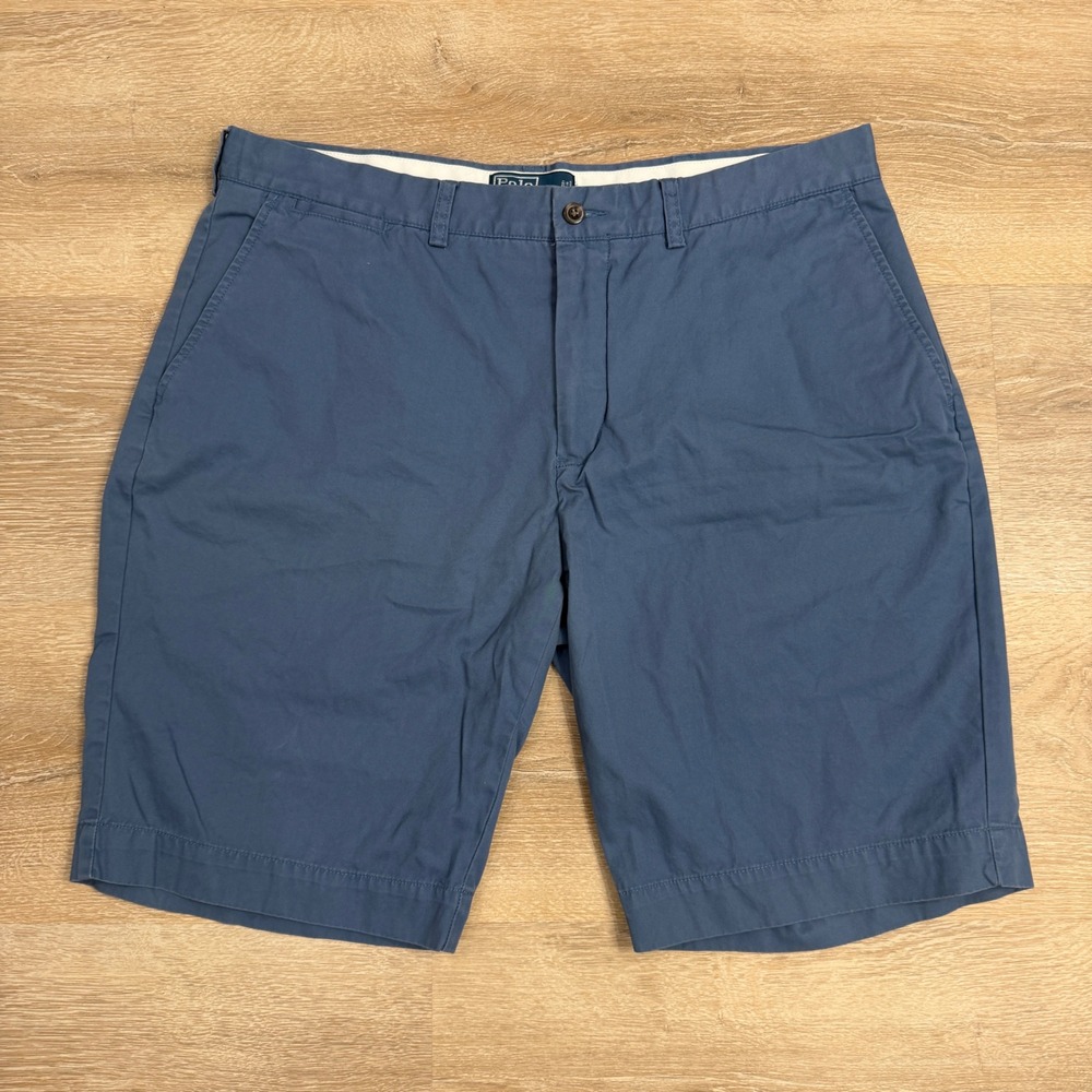 Polo Ralph Lauren Mens Blue Chino Shorts Size 38 Cotton Twill Flat Front Classic